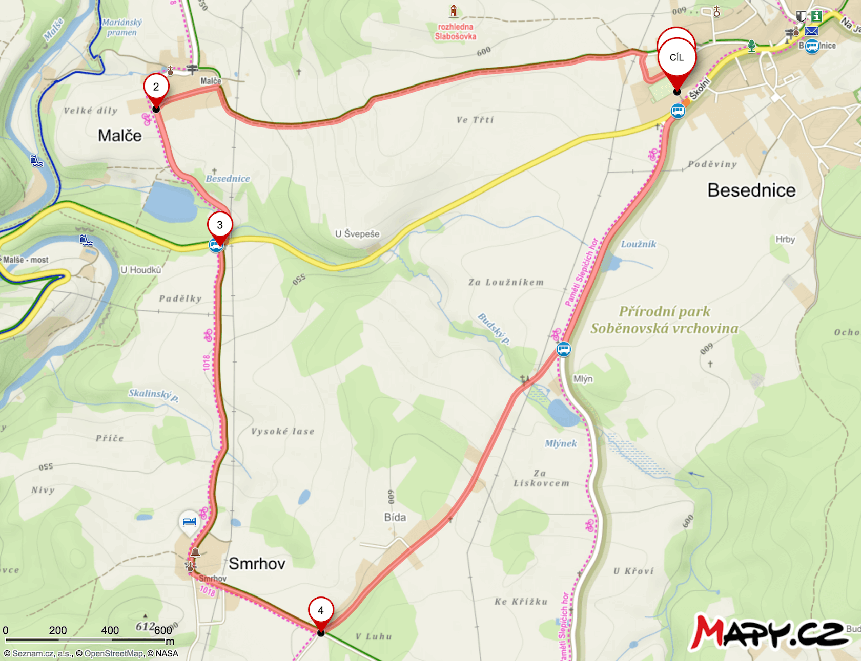 Mapa trasy závodu MaRUNka 2022 – 7,5 km